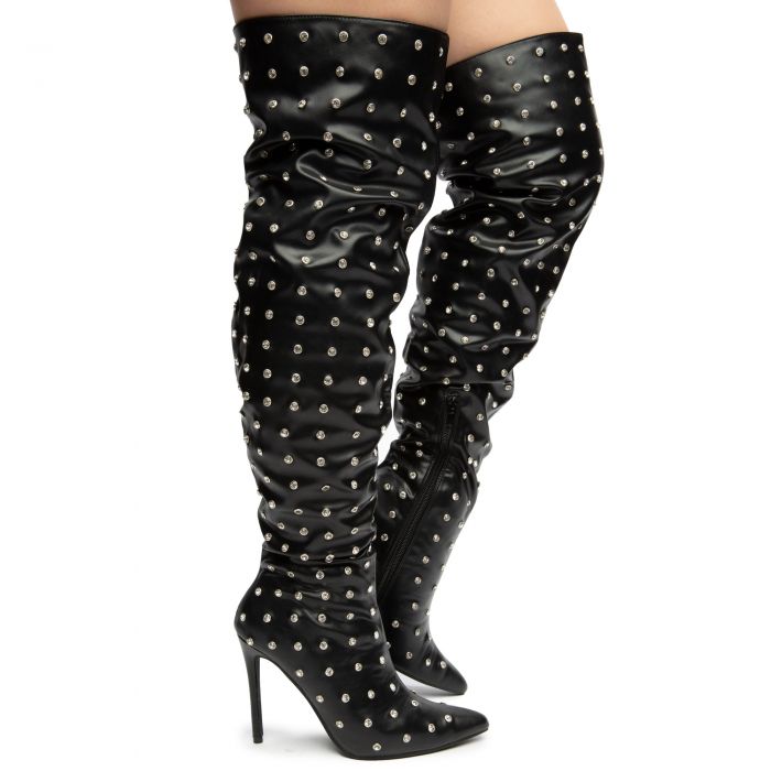 rhinestone thigh boots