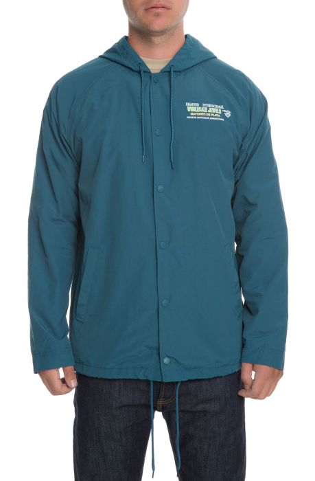 The Strong Arm Twill Hooded Coaches Jacket in Dark Teal