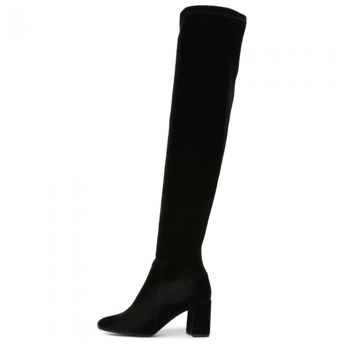 Cienega Black Velvet Heeled Thigh-High Boots