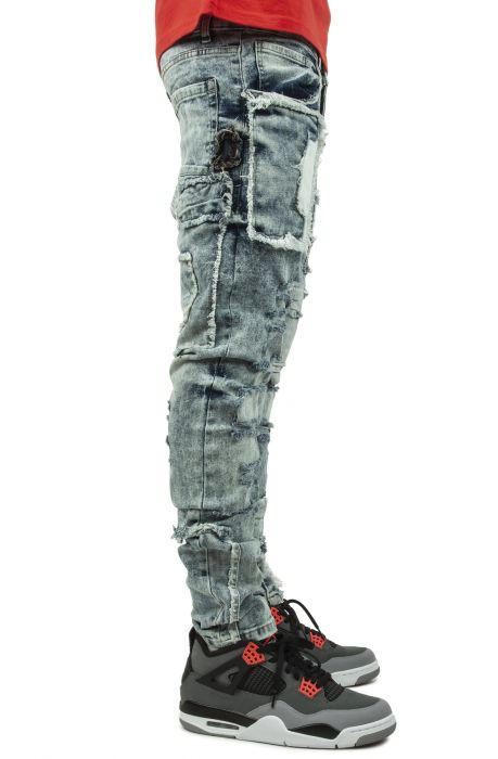 DRVN Denim NYC Patchwork Distressed Jean BT21307-BLU - Karmaloop