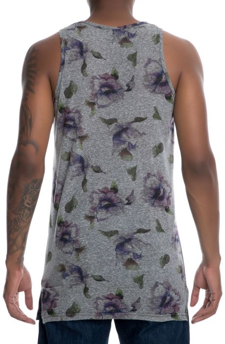 The King Straight Hem Elongated Tank in Grey Floral