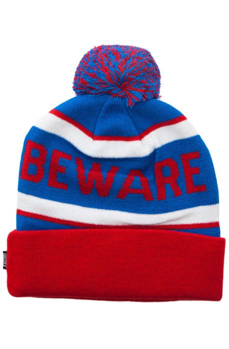 The Beware Pom Beanie in Red