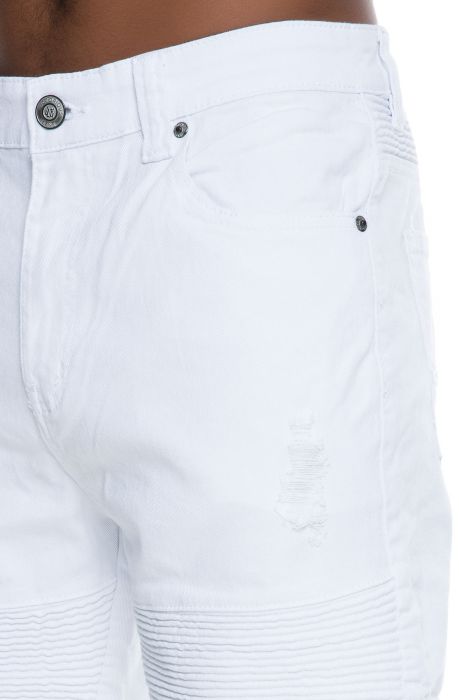 The Distressed Biker Shorts in White
