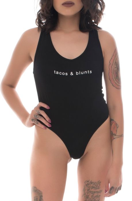 The Tacos and Blunts Bodysuit in Black