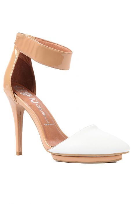 The Solitare Shoe in White Patent and Nude