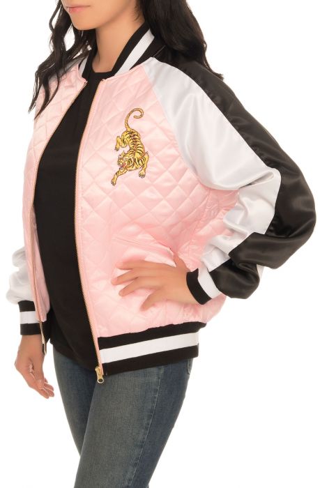 The Chine White Bomber in Pink