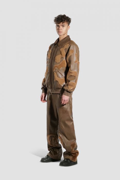 Faux Fur Vegan Leather Camouflage Jacket