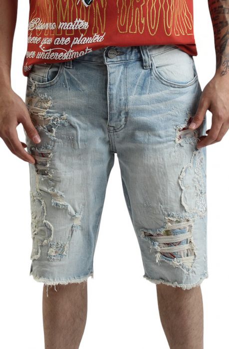 Smoke Rise Palermo Cut out Denim Shorts JS25214SK-PBLUE - Karmaloop