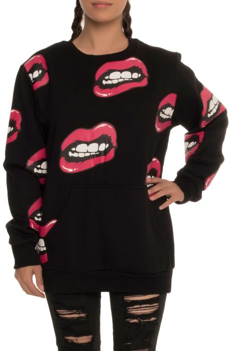 The LIPS Allover Loose Crewneck Sweatshirt in Black