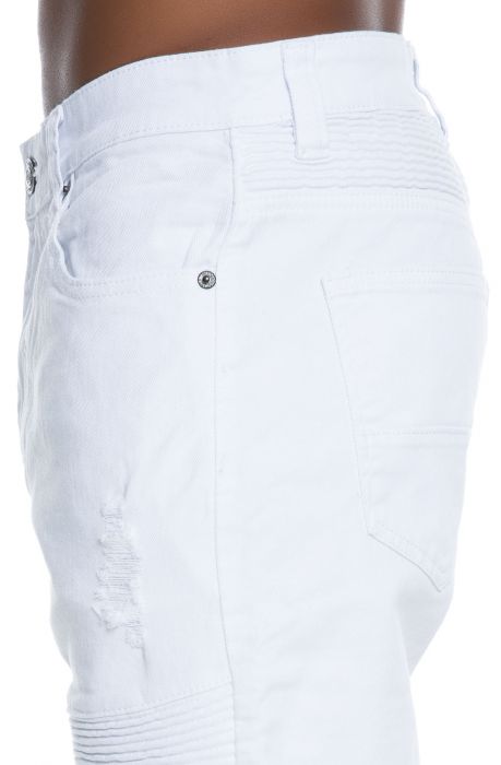 The Distressed Biker Shorts in White