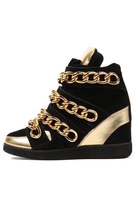 The Almost Chain Sneaker in Black Suede and Gold
