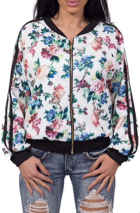 Floral Bomber Jacket in White