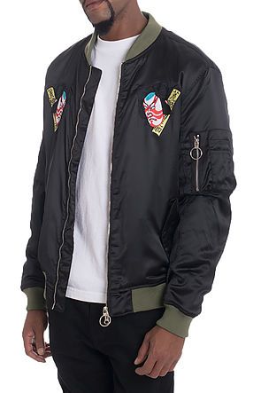 WEIV EMBROIDERED DOG TOWN BOMBER J003-BKOLIVE - Karmaloop