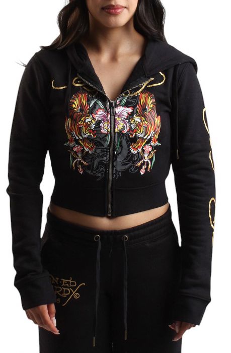 Tigers Orchid Black Crop Zip Hoodie