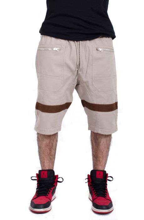Drop Crotch Twill Jogger Shorts in Khaki