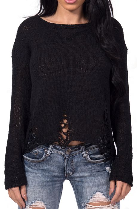 The Distressed Knit Sweater in Black