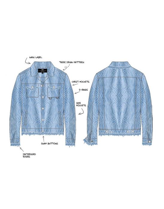 HIDEOUT Waves Pattern Denim Jacket HDTCLTHNG-5DFAB0-LIGHTDENIM - Karmaloop