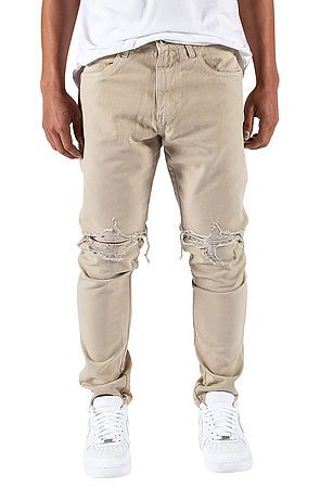 Khaki Ripped Tapered Jeans