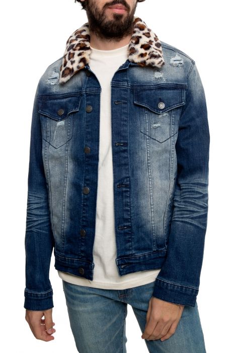 SMOKE RISE Cheetah Collar Denim Jacket JJ9935 CHE - Karmaloop