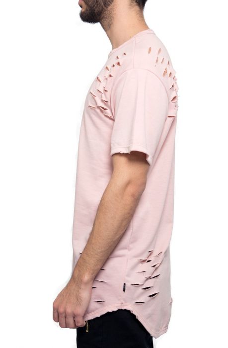 The Elongated Distressed Tee in Pink