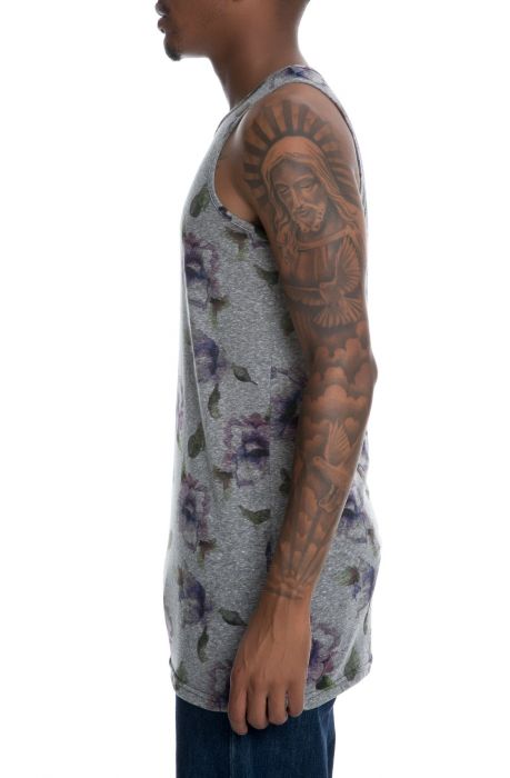 The King Straight Hem Elongated Tank in Grey Floral