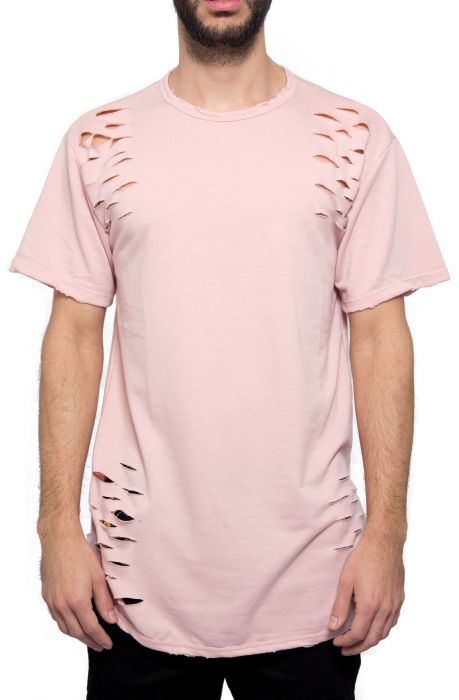 The Elongated Distressed Tee in Pink