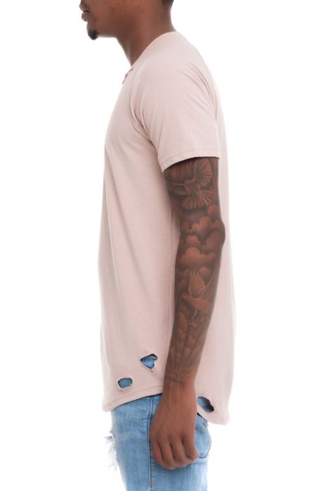 The Elongated Distressed Tee in Nude