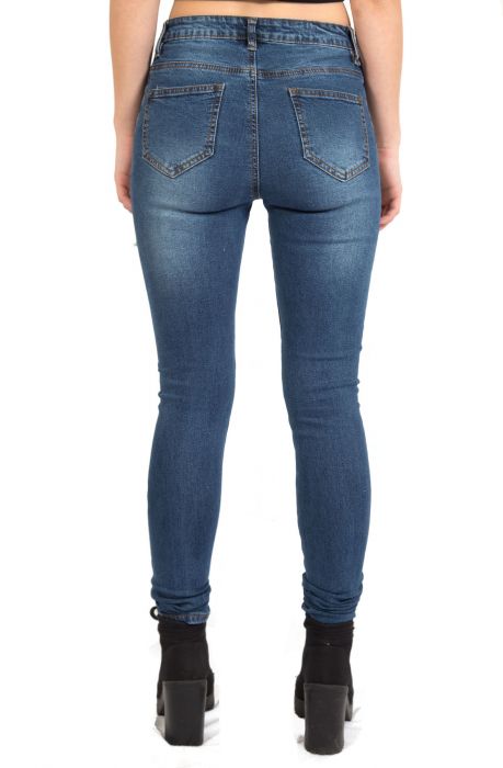 The High Waist Distressed Skinny Jeans in Denim Blue