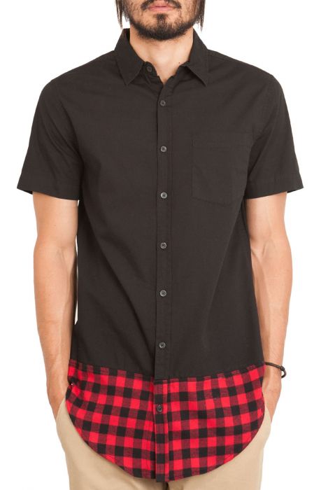 The Plaid Curved Hem SS Buttondown Shirt in Black