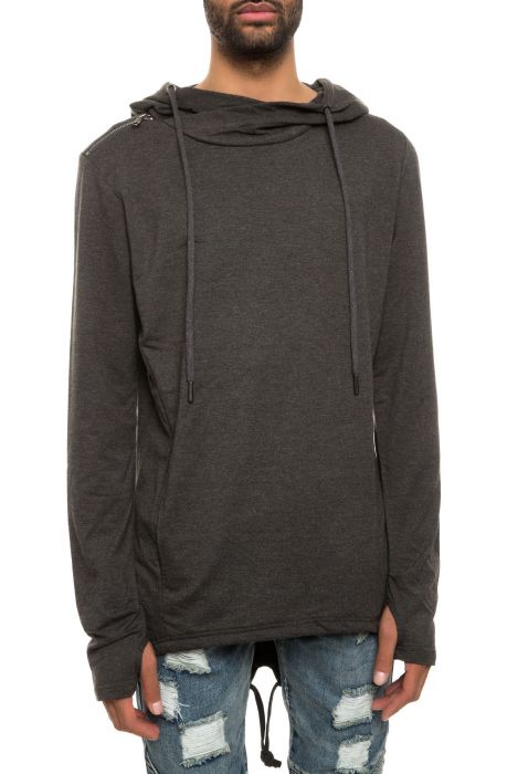 The Shao Khan Elongated Pullover Hoodie in Charcoal