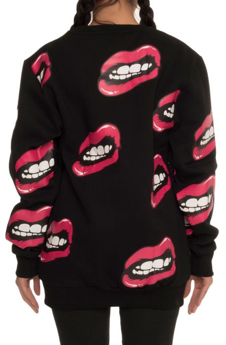 The LIPS Allover Loose Crewneck Sweatshirt in Black