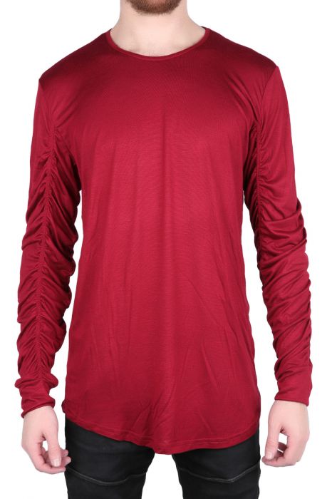 The Dyson Rouched Sleeve Sweater in Burgundy Terry