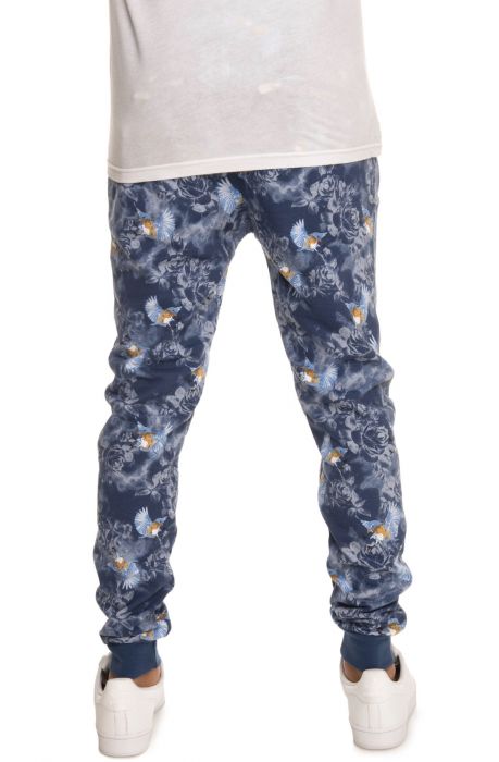 The Floral Print Jogger in Marina Blue Blue