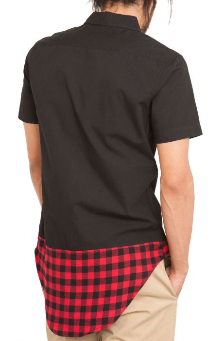 The Plaid Curved Hem SS Buttondown Shirt in Black