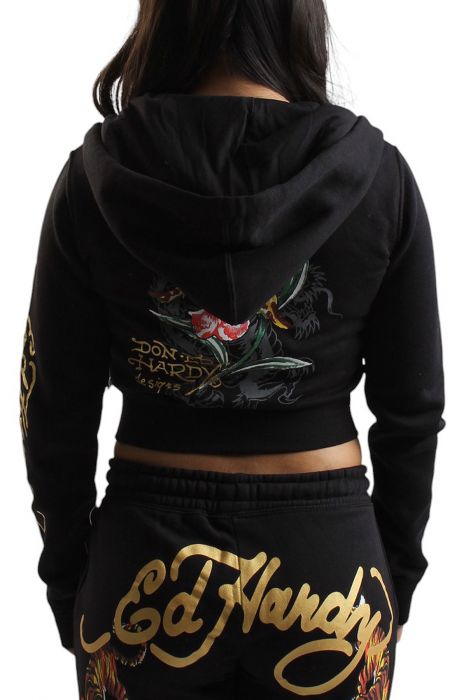 Tigers Orchid Black Crop Zip Hoodie