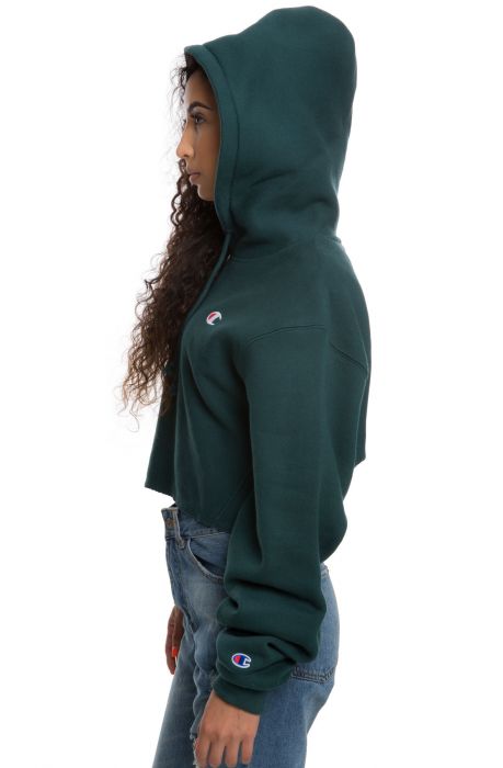 CHAMPION The Women s Reverse Weave Cropped Cut Off Hoodie Men s Fit in Lakeside Green WL659 549302 T9G Karmaloop