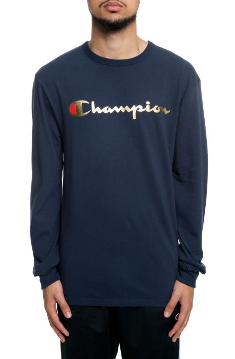 navy blue long sleeve champion shirt