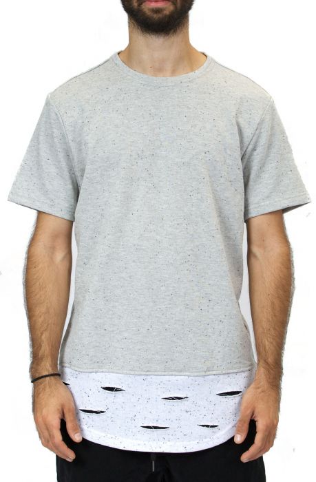 The Elongated Gray and White Ripped T-shirt in Ash Gray