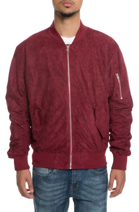 The Warhead Suede Bomber in Burgundy
