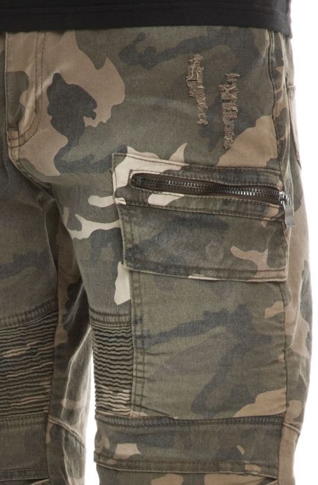 The Distressed Tactical Biker Shorts in Camo