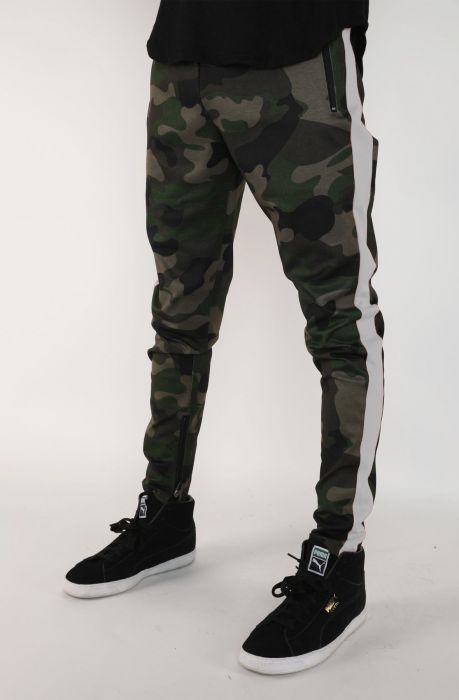 E STREET Signature White Stripe Track Pants in Camo TP-08 - Karmaloop