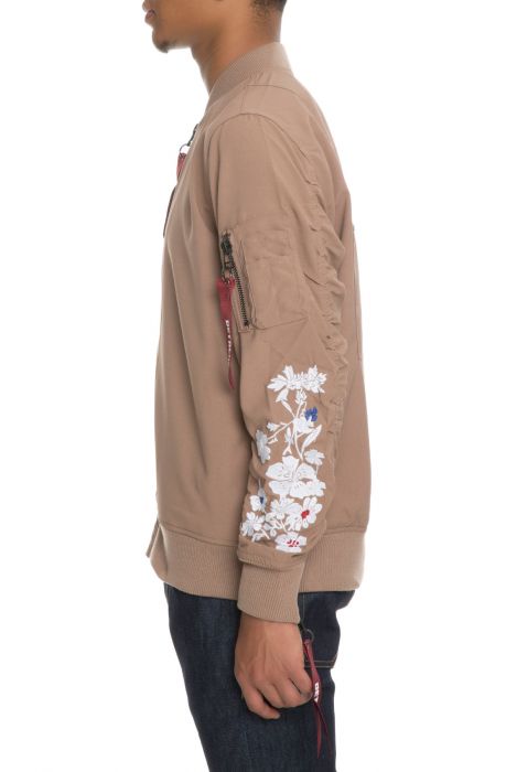 The Cria Floral Bomber Jacket in Khaki Creme