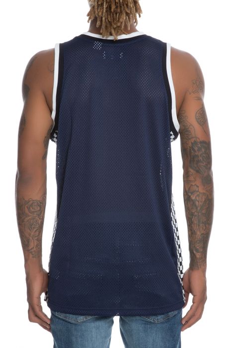 The Finish Line Checkered Basketball Jersey in Navy & White