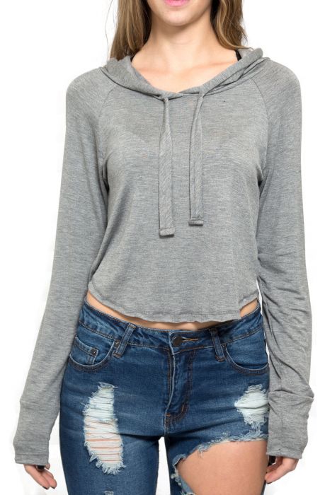 Cropped Raw-Cut Hoodie in Gray