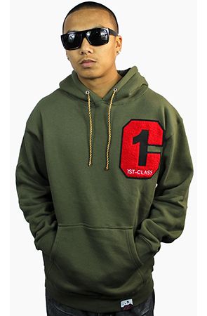 1C Letterman Pullover Hoody in Olive
