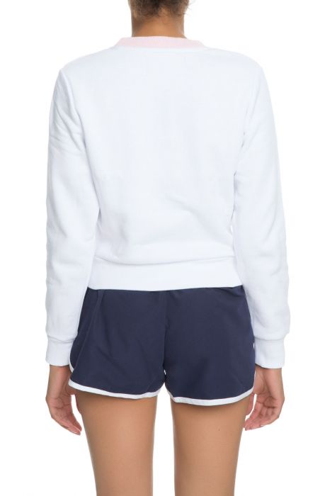 The Mona Sweatshirt in White, Skyway and Rosa Bella