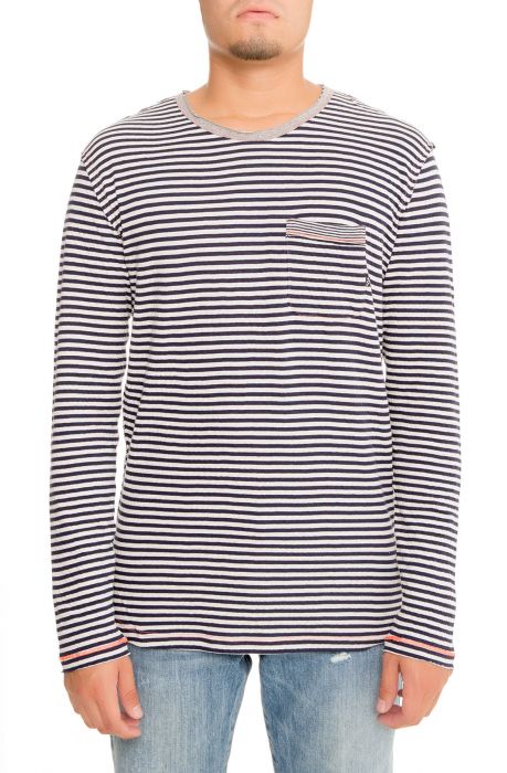 The Kane LS Striped Tee in Navy