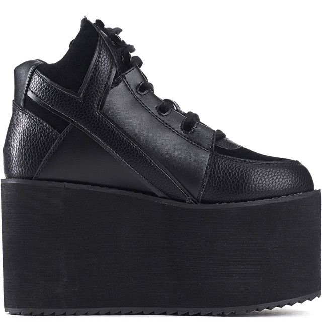 Y.R.U. for Women: Qozmo Hi Black Platform Sneakers