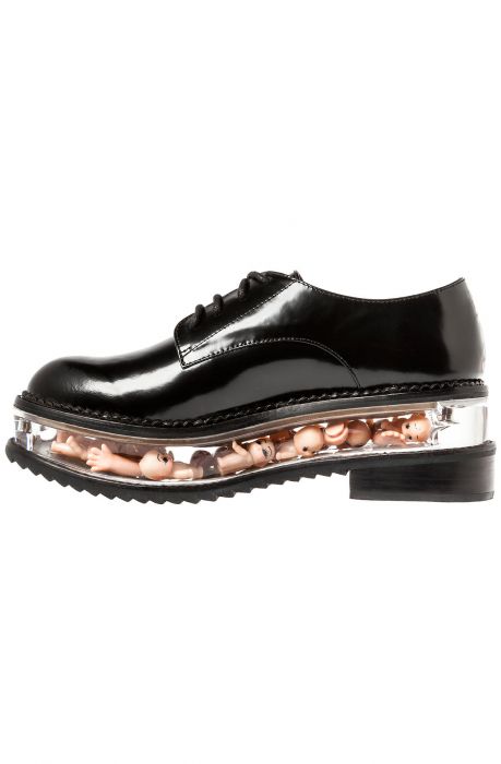 The Jagger Shoe in Black Leather and Baby Dolls