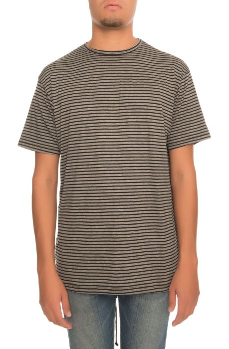 The Fishtail Tee in Striped Black and Grey